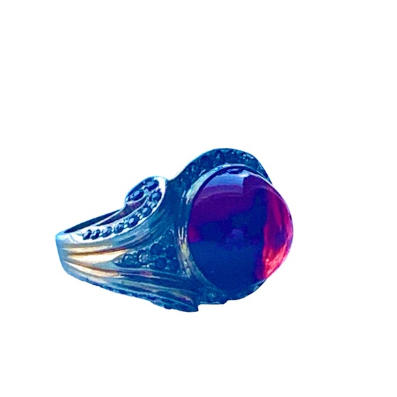 Antique Vermeil Red Cabochon Glass Sterling Silver & Gold Woman’s Ring Jewelry - Picture 9 of 9